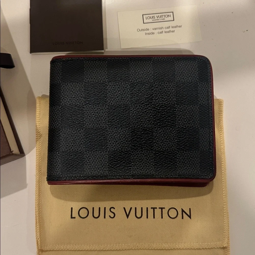 Louis Vuitton Black Damier Graphite Canvas wallet with Red Trim